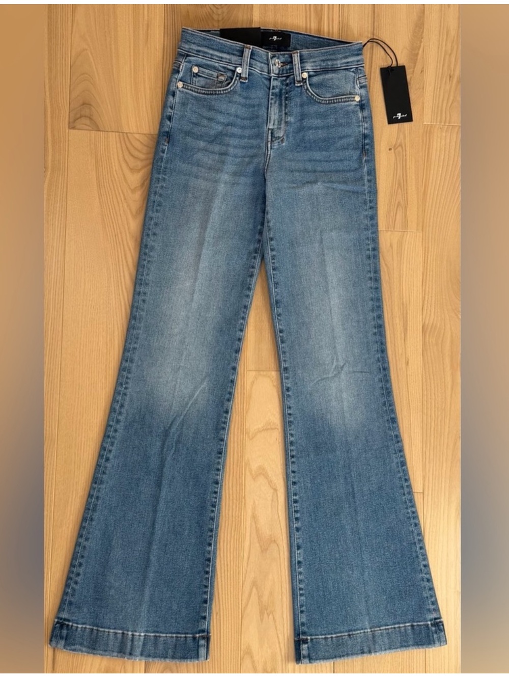 7 For All Mankind Tailorless Dojo Jeans Women's Flare Leg Trousers NWT Size 24 - Picture 2 of 7